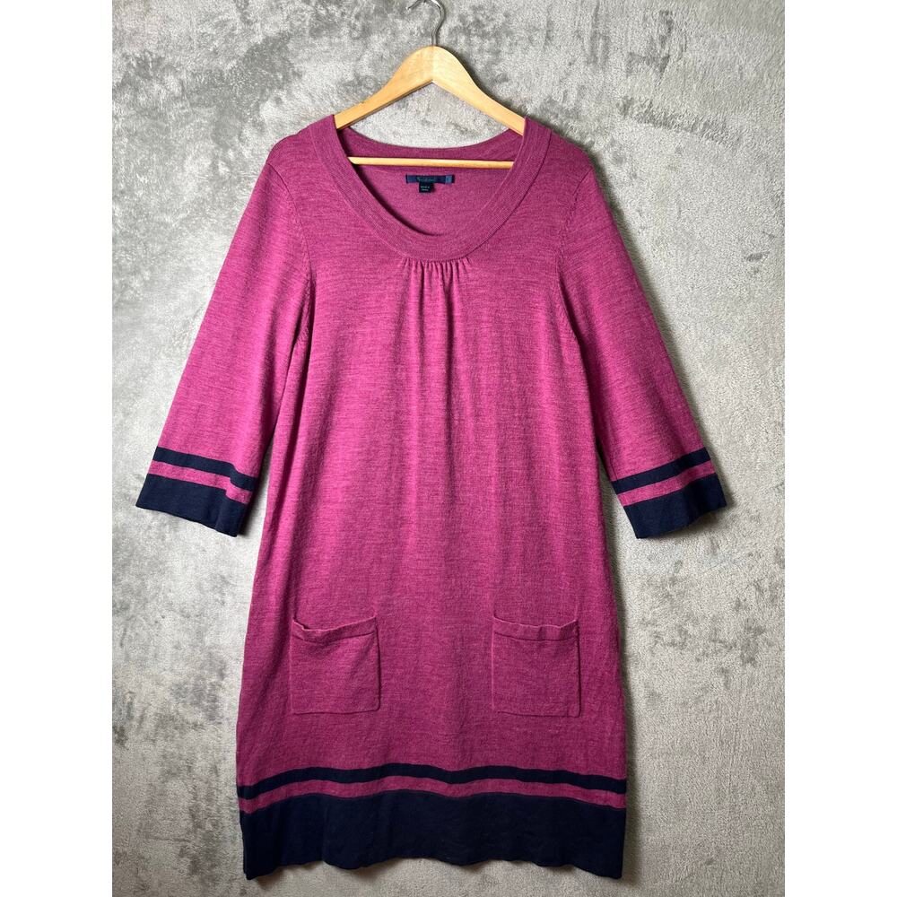 Boden Wool Blend Sweater Dress - Pink and Navy Knit - 20L